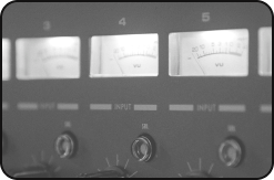 Close up of tape machine VU meters
